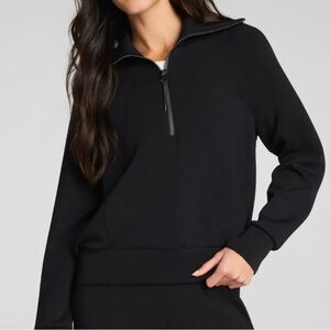 Women's Spanx AirEssentials Black Half-Zip Sweatshirt & Straigt Leg Pant Set